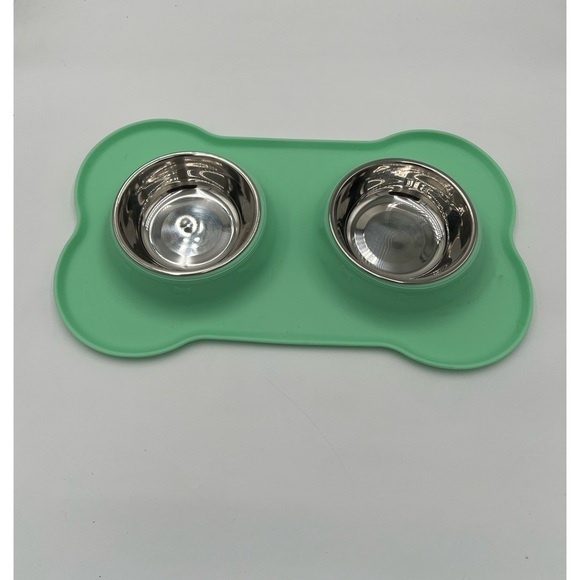 Dog Double Bowl Set - Bone Design in Turquoise New - Picture 3 of 7